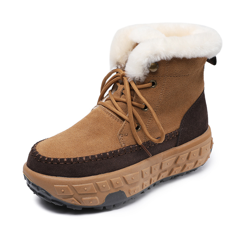 Cowhide and Wool Thick - Sole Height - increasing Anti - slip Snow Boots
