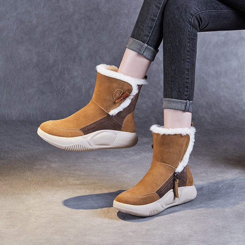 Cowhorn - Buckled Genuine Leather Snow Boots