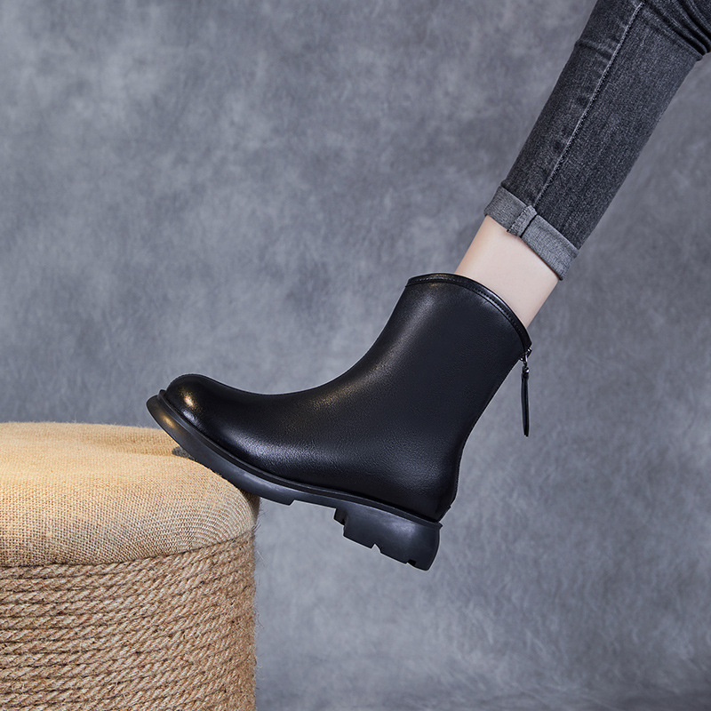 Genuine Leather Lambswool British - Style Snow Boots