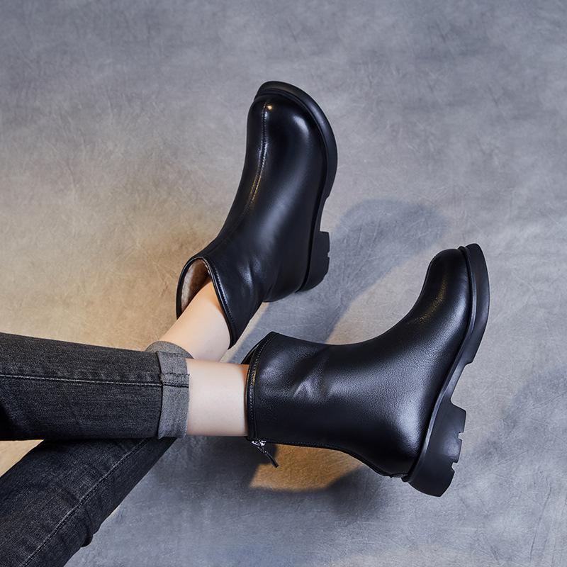 Genuine Leather Lambswool British - Style Snow Boots