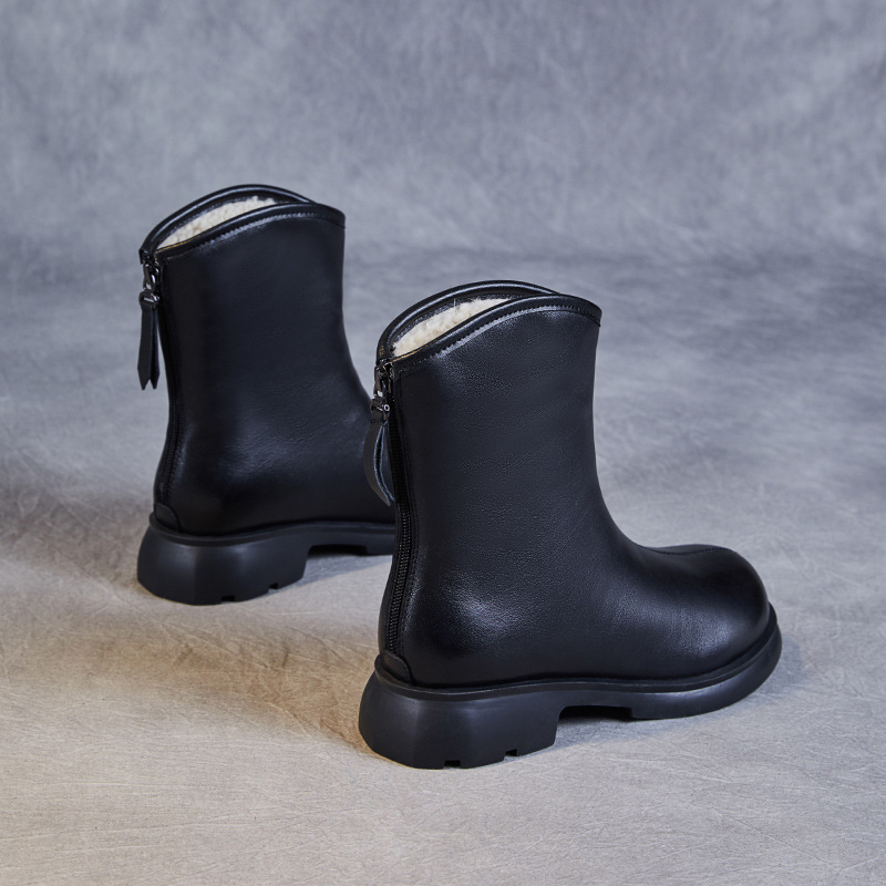 Genuine Leather Lambswool British - Style Snow Boots