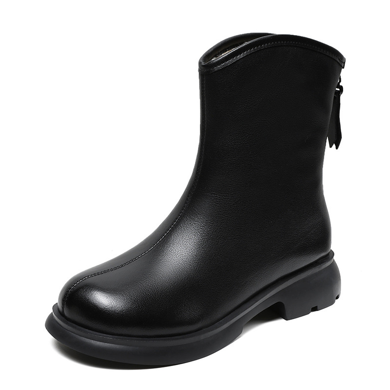 Genuine Leather Lambswool British - Style Snow Boots