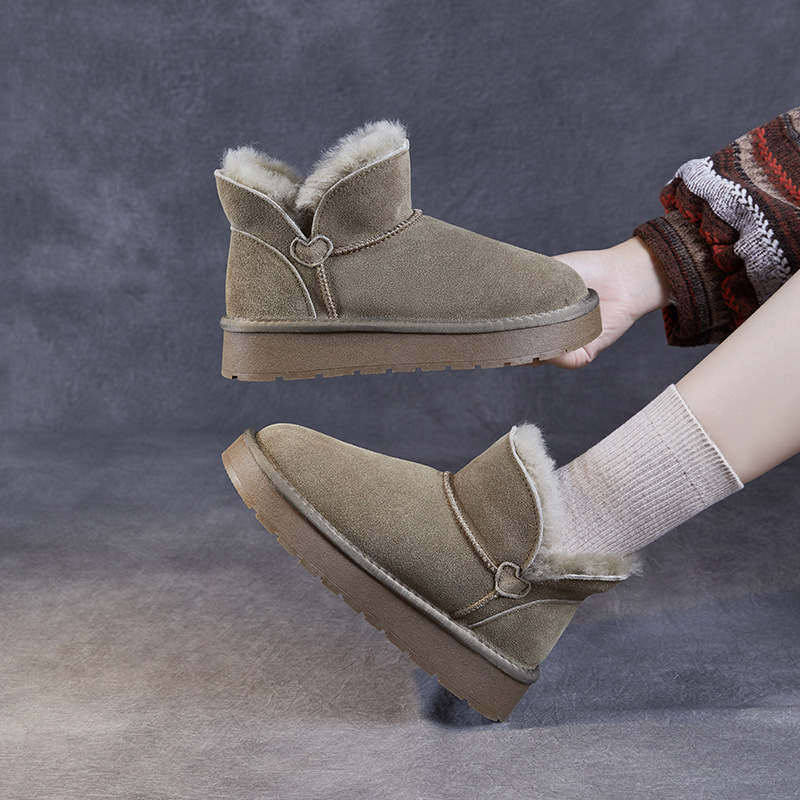 New Winter Sheepskin - Lined Cowhide Anti - slip Snow Boots