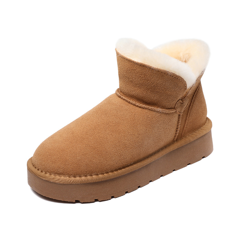 New Winter Sheepskin - Lined Cowhide Anti - slip Snow Boots