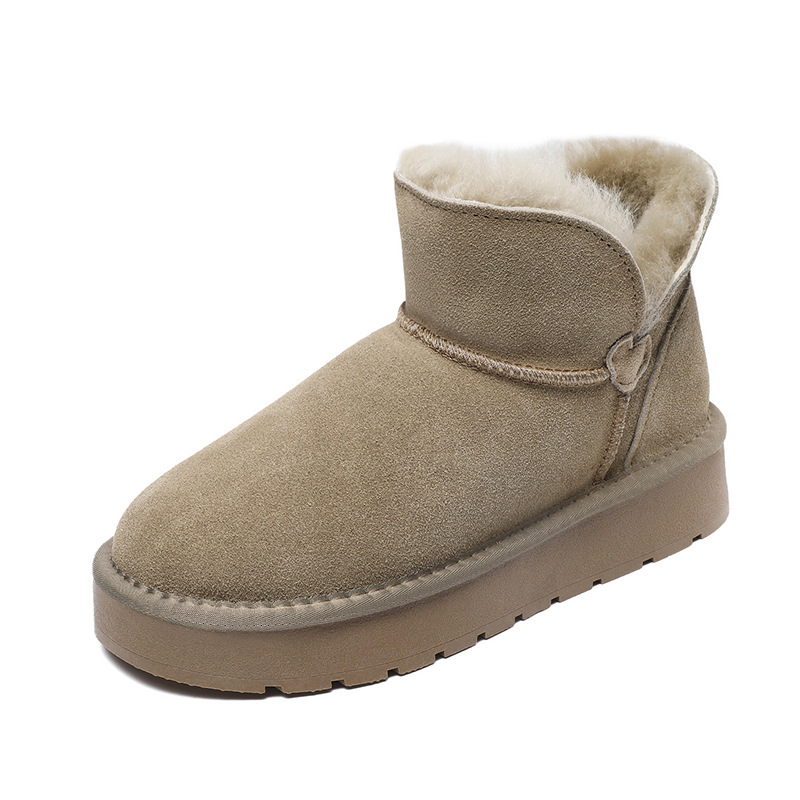 New Winter Sheepskin - Lined Cowhide Anti - slip Snow Boots