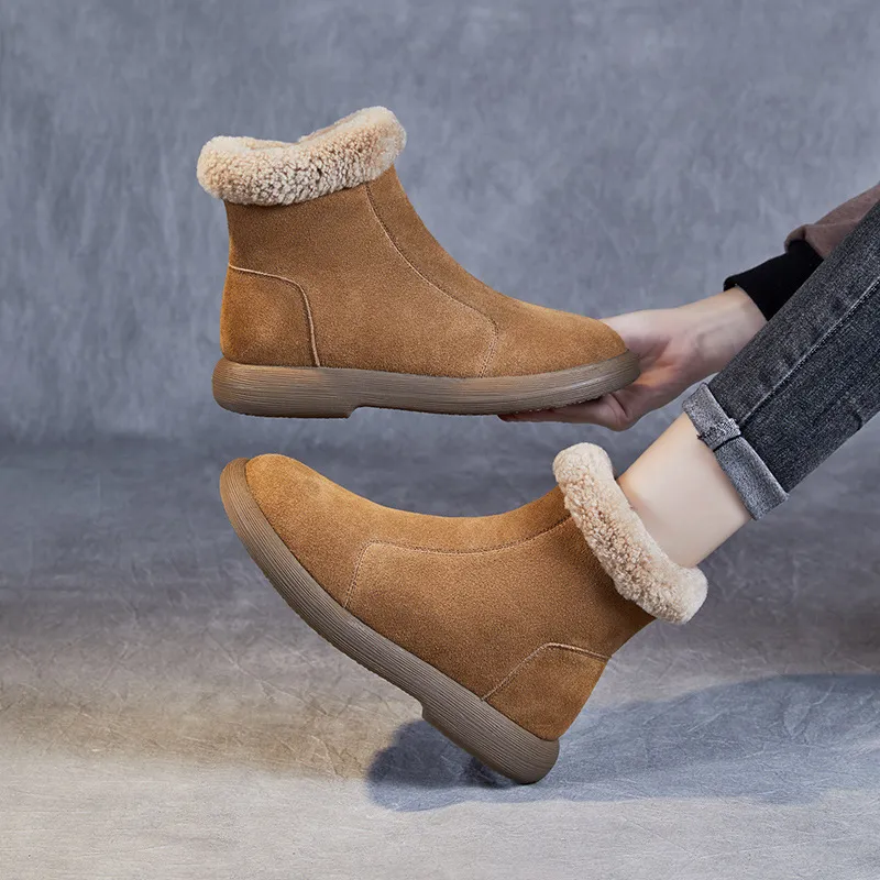 New Winter Style Genuine Leather Extra - Thick Lamb Wool Snow Boots