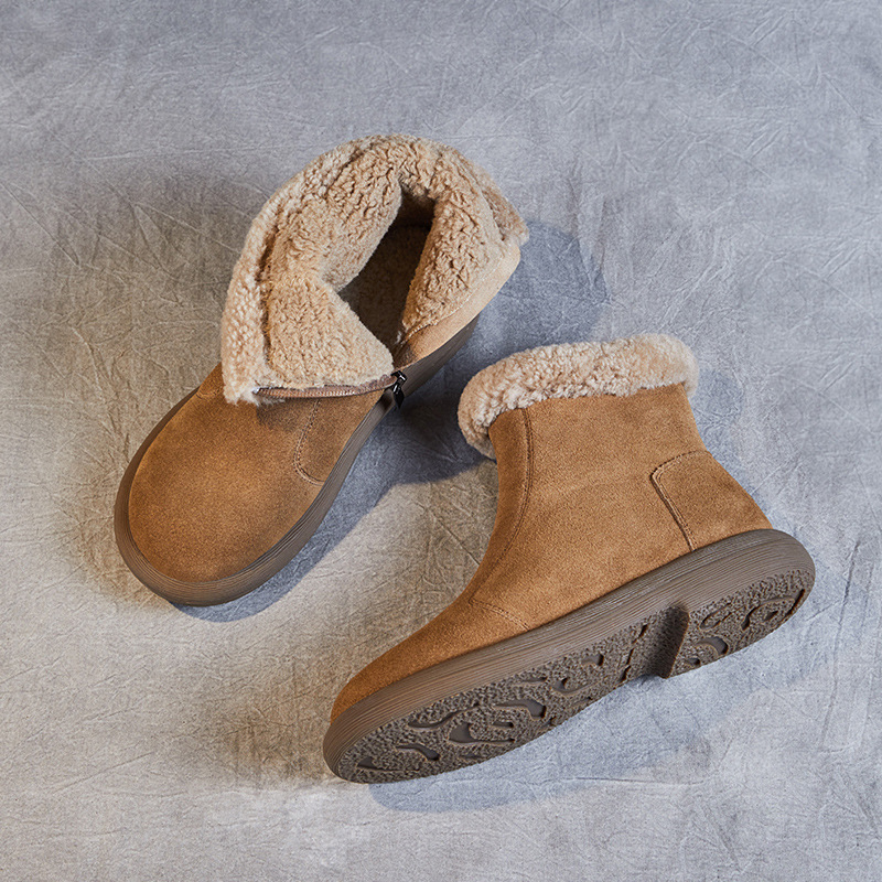 New Winter Style Genuine Leather Extra - Thick Lamb Wool Snow Boots