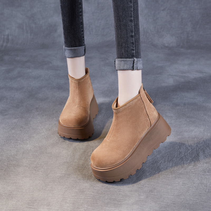 Satin - Finish Genuine Leather Platform - Sole Snow Boots