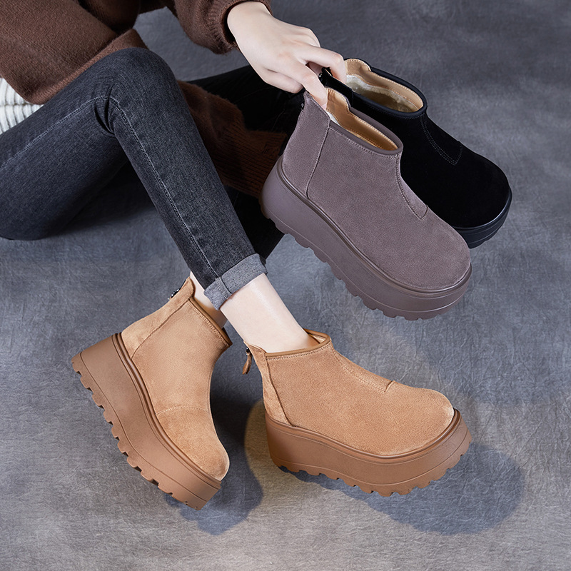 Satin - Finish Genuine Leather Platform - Sole Snow Boots