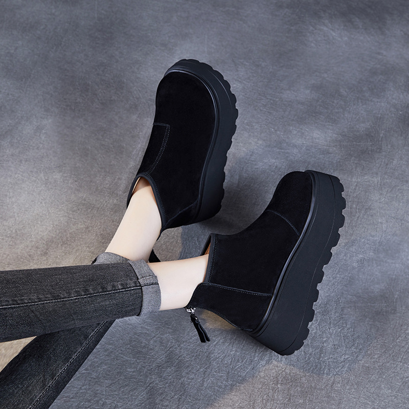 Satin - Finish Genuine Leather Platform - Sole Snow Boots