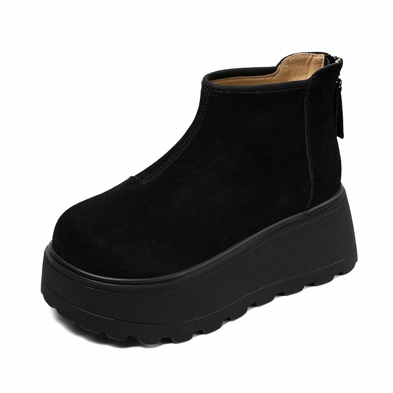 Satin - Finish Genuine Leather Platform - Sole Snow Boots