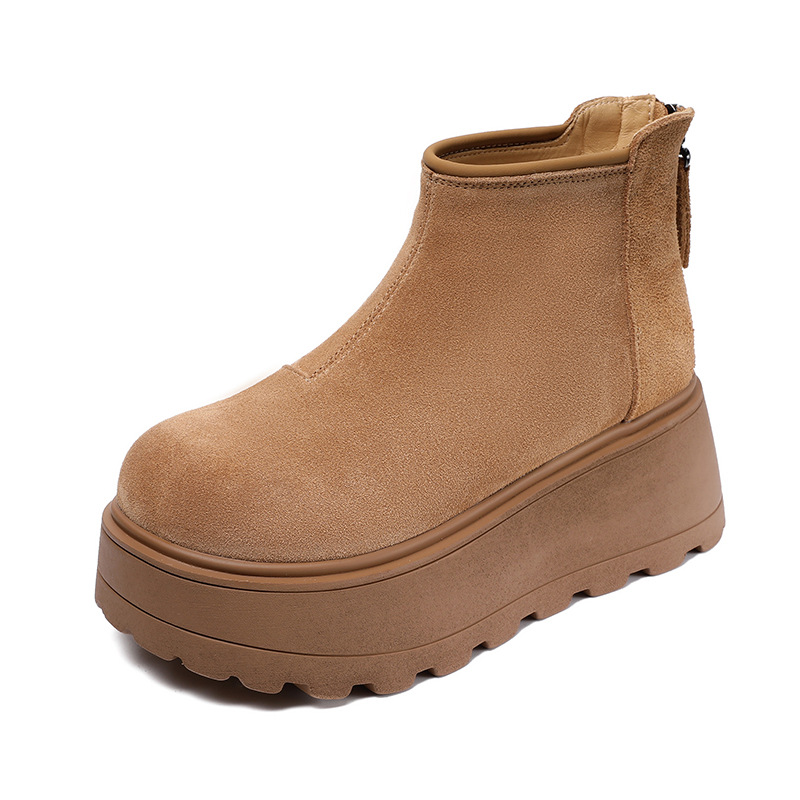Satin - Finish Genuine Leather Platform - Sole Snow Boots