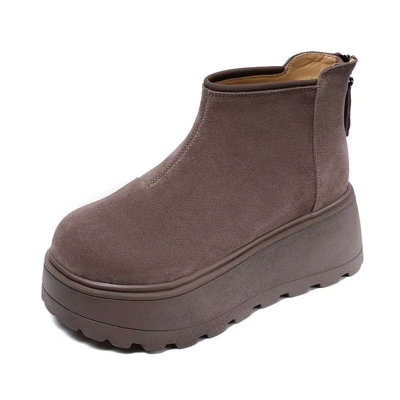 Satin - Finish Genuine Leather Platform - Sole Snow Boots