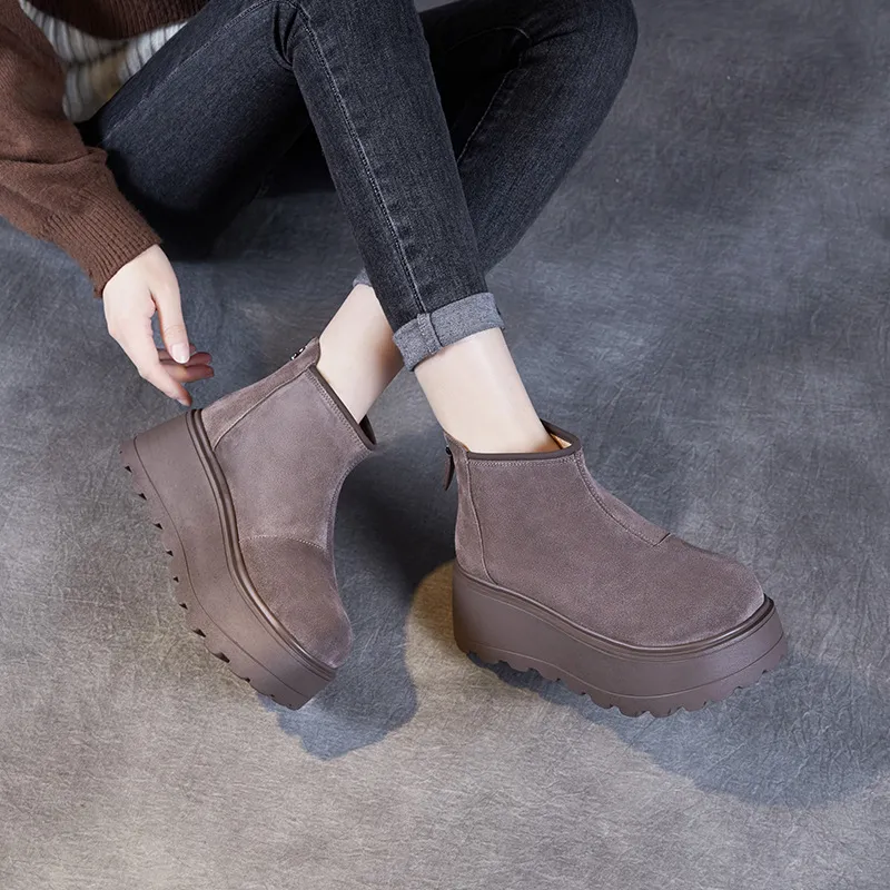 Satin - Finish Genuine Leather Platform - Sole Snow Boots