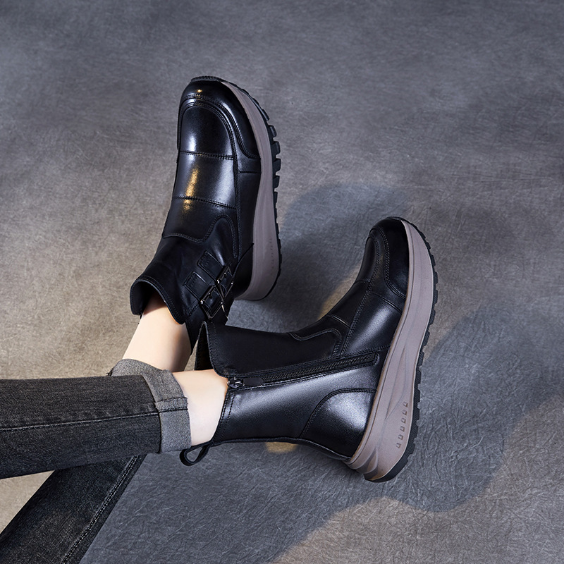 Snow Boots with Novel Double - Strap Design in Genuine Leather