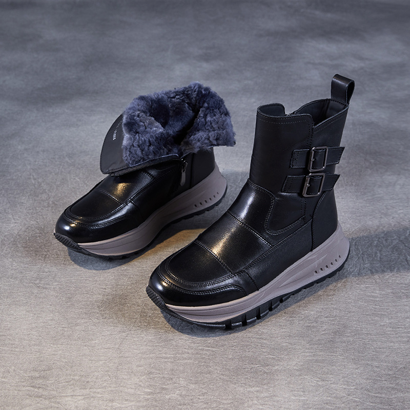Snow Boots with Novel Double - Strap Design in Genuine Leather