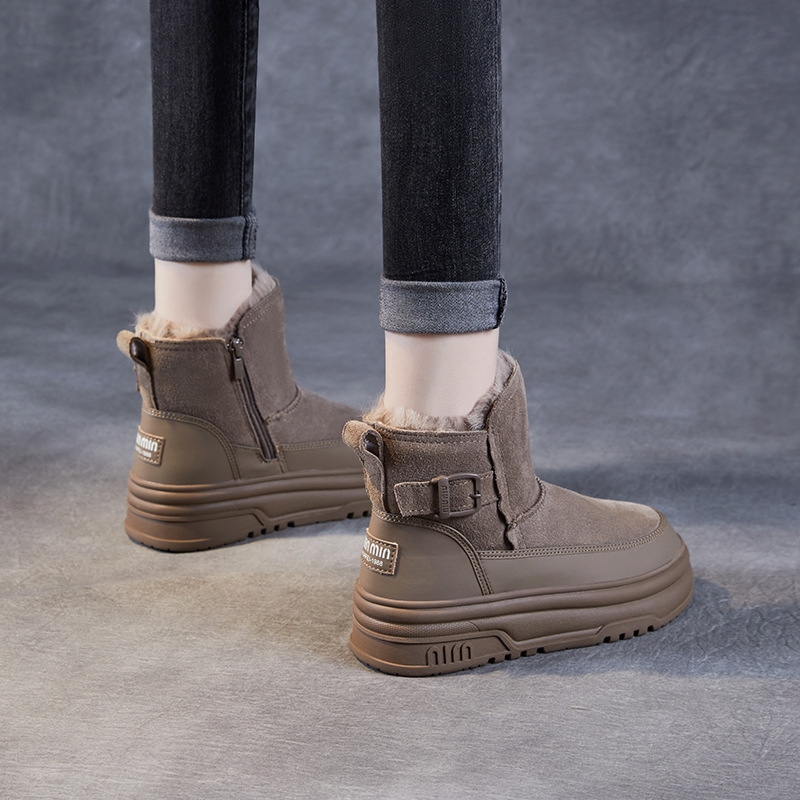 Suede - Lined Cowhide Fur Snow Boots