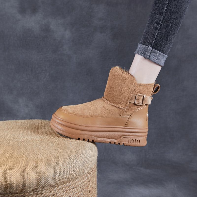 Suede - Lined Cowhide Fur Snow Boots