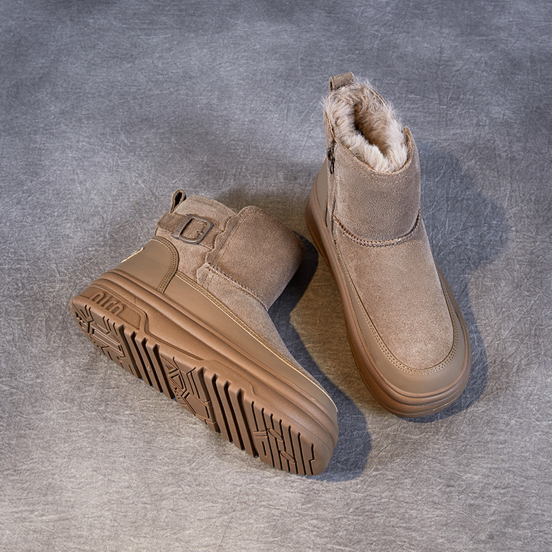 Suede - Lined Cowhide Fur Snow Boots