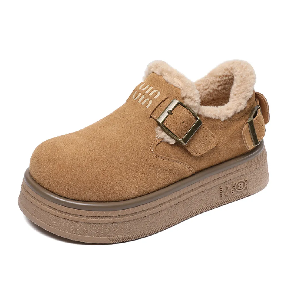 Thick - Sole Belt - Buckle Lined Snow Boots