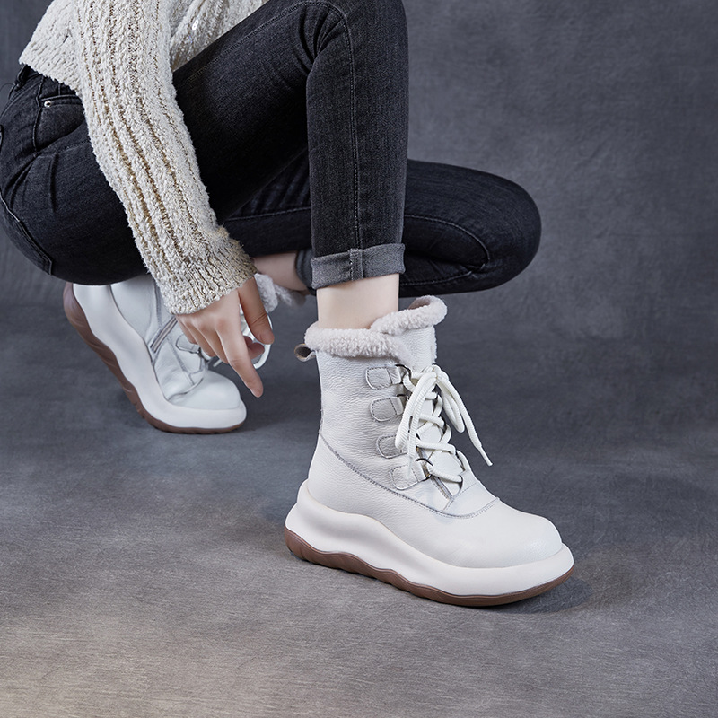 Thick - Sole Cowhide Lined and Thickened Anti - slip Mid - Calf Snow Boots