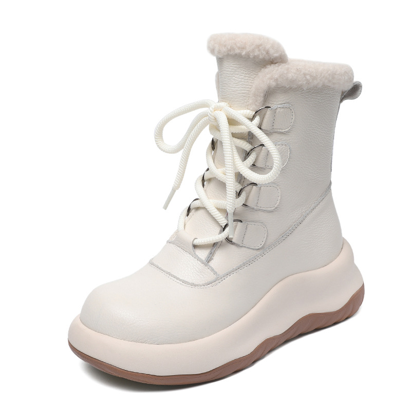 Thick - Sole Cowhide Lined and Thickened Anti - slip Mid - Calf Snow Boots