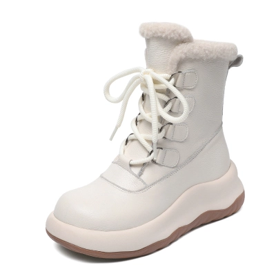Thick - Sole Cowhide Lined and Thickened Anti - slip Mid - Calf Snow Boots 01
