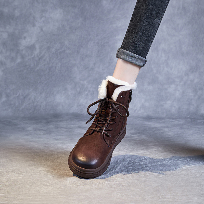 Vintage British - Style Genuine Leather Wool Snow Boots