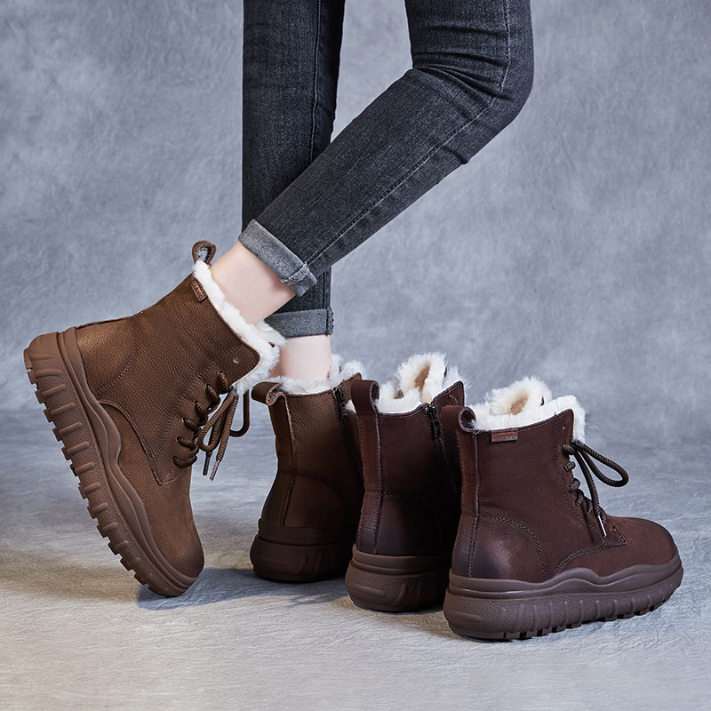 Vintage British - Style Genuine Leather Wool Snow Boots