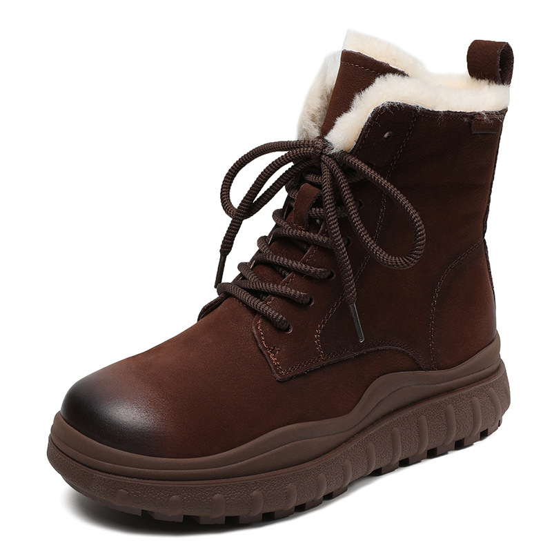 Vintage British - Style Genuine Leather Wool Snow Boots
