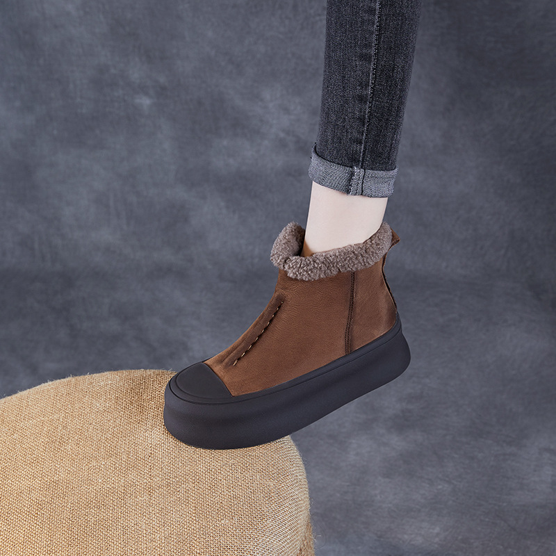 Vintage Cotton - Lined Genuine Leather Snow Boots