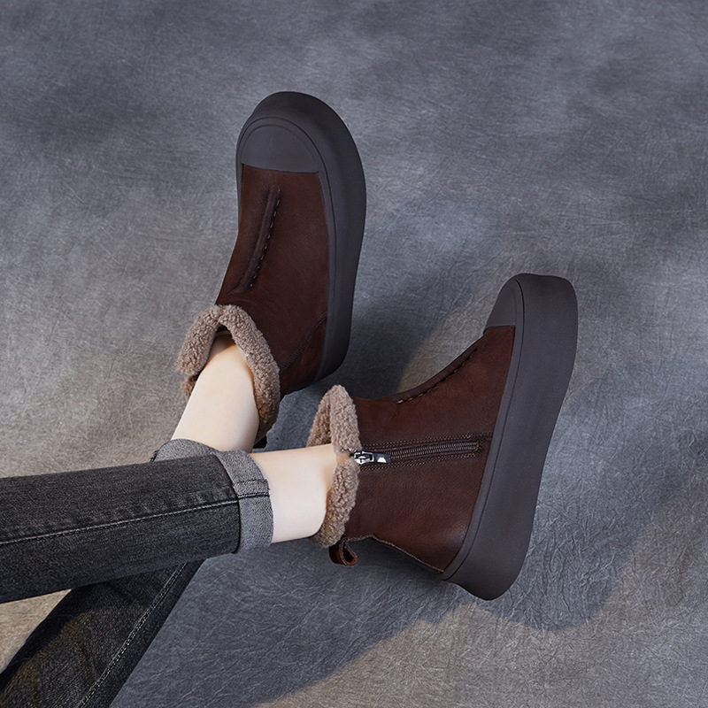 Vintage Cotton - Lined Genuine Leather Snow Boots