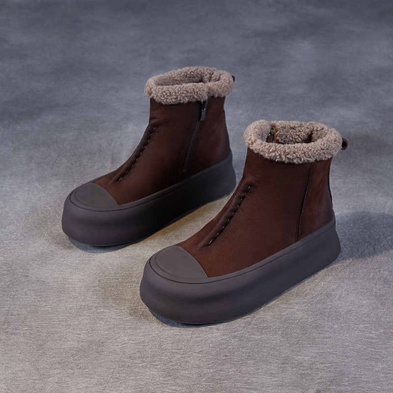 Vintage Cotton - Lined Genuine Leather Snow Boots