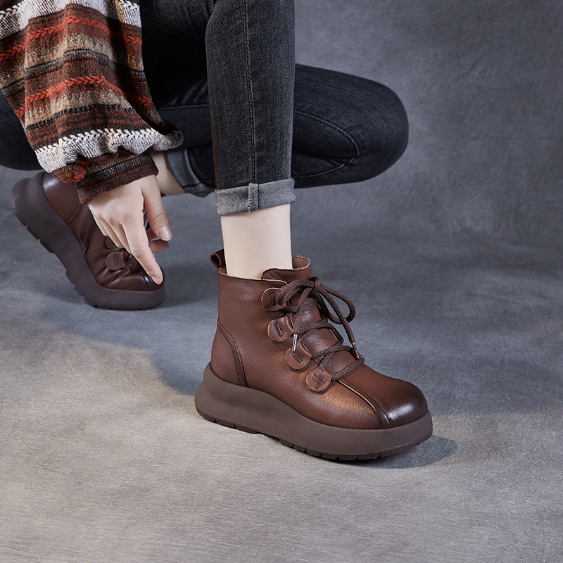 Women's Autumn - Winter Genuine Leather Wool Snow Boots