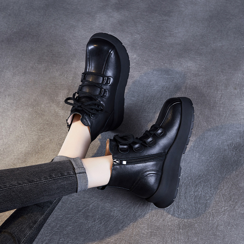 Women's Autumn - Winter Genuine Leather Wool Snow Boots