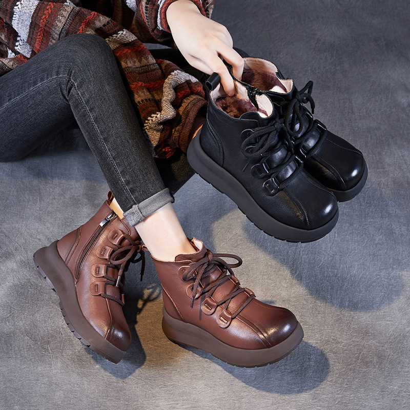 Women's Autumn - Winter Genuine Leather Wool Snow Boots