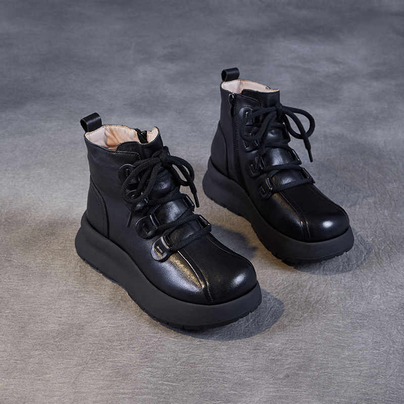 Women's Autumn - Winter Genuine Leather Wool Snow Boots