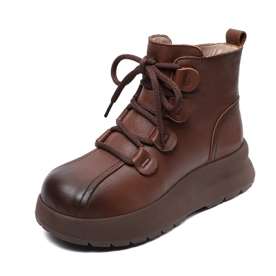 Women's Autumn - Winter Genuine Leather Wool Snow Boots 01