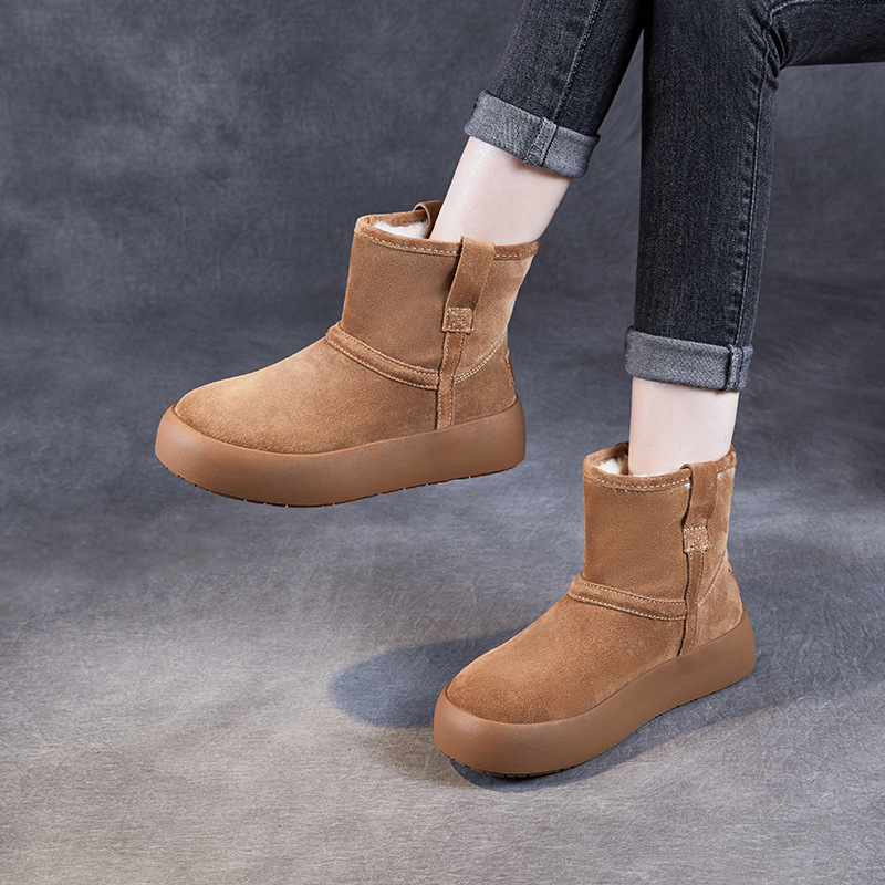 Women's Genuine Leather Simple Thick - Sole Fashion Snow Boots