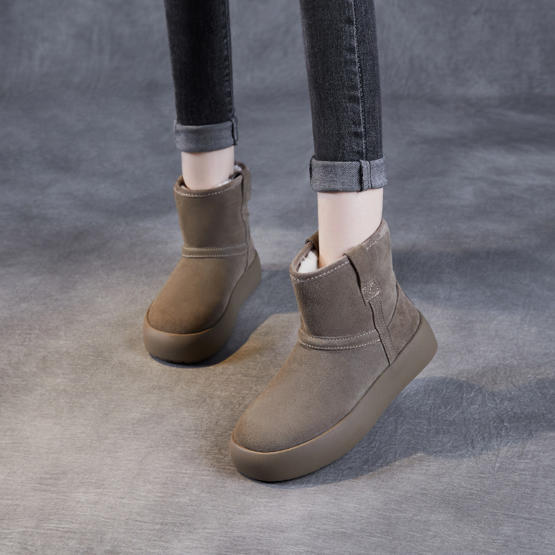 Women's Genuine Leather Simple Thick - Sole Fashion Snow Boots