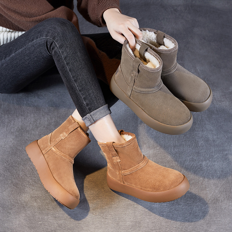Women's Genuine Leather Simple Thick - Sole Fashion Snow Boots