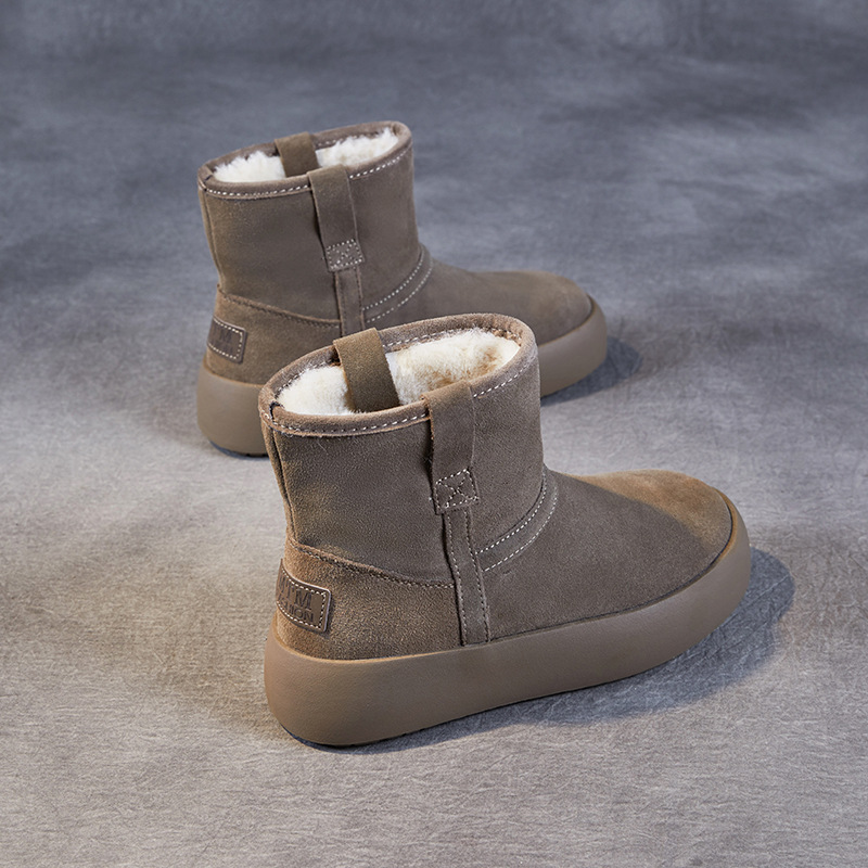Women's Genuine Leather Simple Thick - Sole Fashion Snow Boots