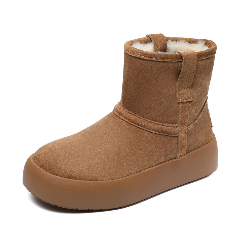 Women's Genuine Leather Simple Thick - Sole Fashion Snow Boots