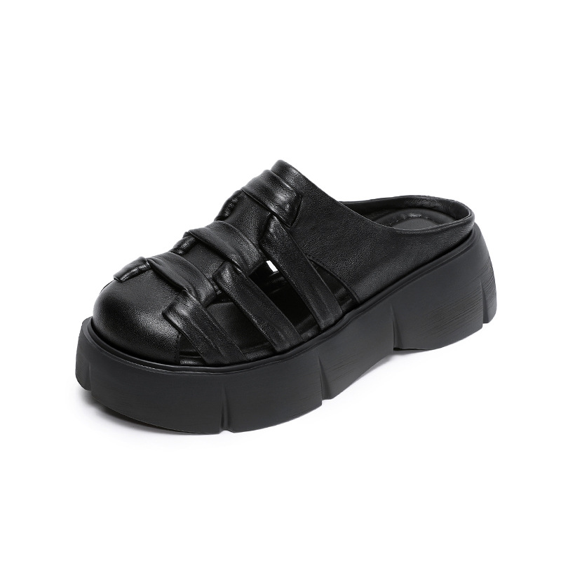 Genuine Cowhide Woven Ethnic - style Wedge Sandals