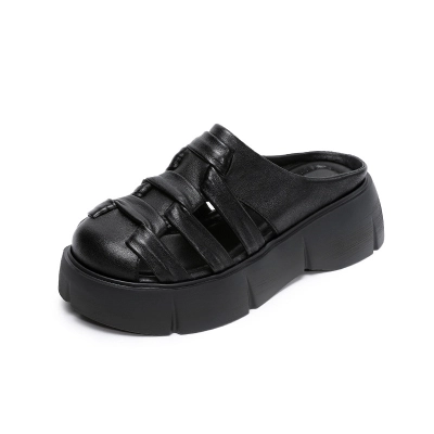 Genuine Cowhide Woven Ethnic - style Wedge Sandals 02
