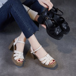 Women's Cowhide Roman Chunky - Heel Sandals