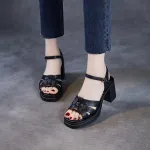 Women's Cowhide Roman Chunky - Heel Sandals