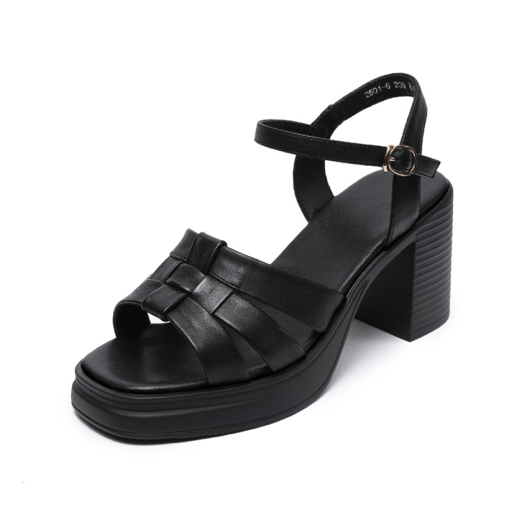 Women's Cowhide Roman Chunky - Heel Sandals