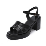 Women's Cowhide Roman Chunky - Heel Sandals