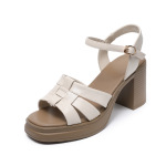 Women's Cowhide Roman Chunky - Heel Sandals